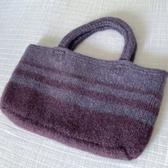 Handmade 🇨🇦 NWOT Hand Knit Wool Felt Tote/Bag with Cotton Lining - Picture 3 of 4